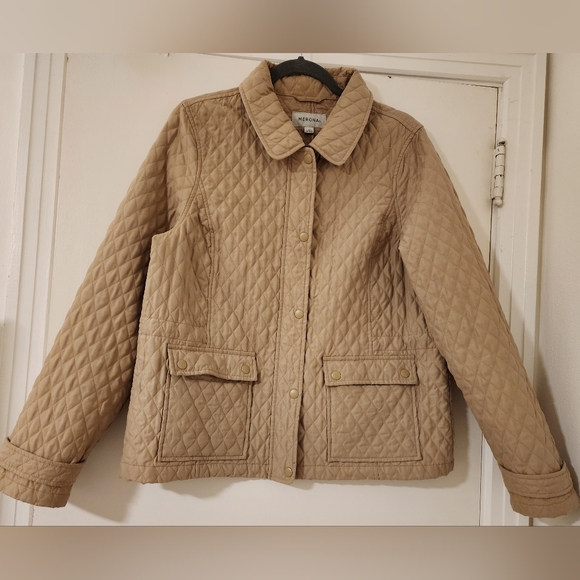 Merona Women's Full Zip Quilted Jacket Coat Tan Large J21 - Picture 1 of 12